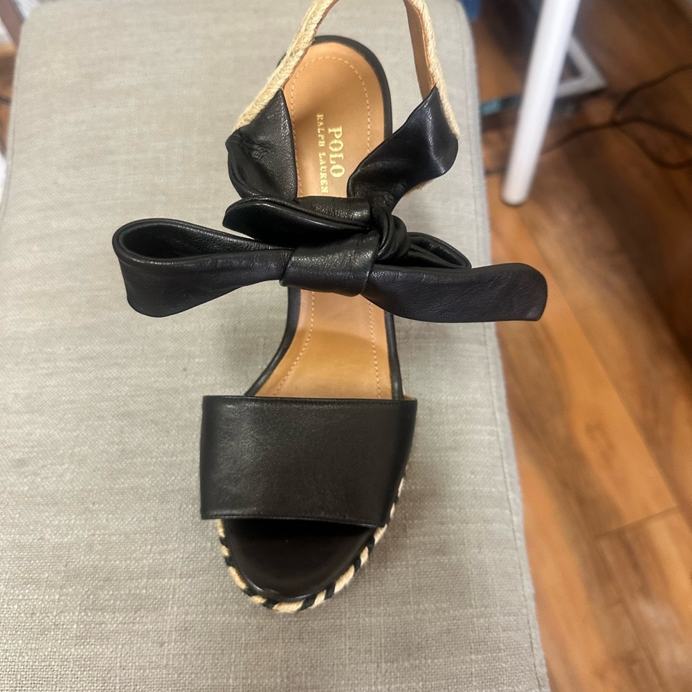 Polo Ralph Lauren Leather Wedge Espadrille Sandals 🖤